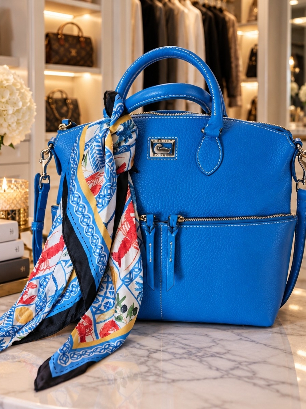 Vibrant blue Dooney & Bourke Dillen Double Pocket Satchel